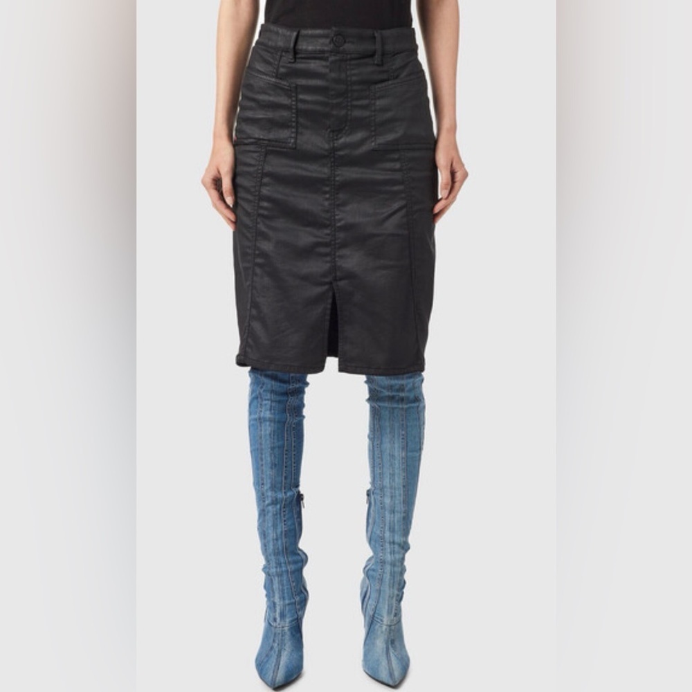 Diesel JoggJeans Pencil Midi Skirt Black Size 26 NWT Stretch Denim Look